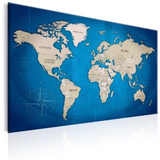 ARTGEIST Dark Blue Trail - Klassisk verdenskort trykt på lærred - Flere størrelser 60x40