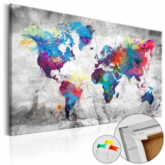 ARTGEIST Grey Style verdenskort billede - multifarvet print på kork, 2 størrelser 90x60