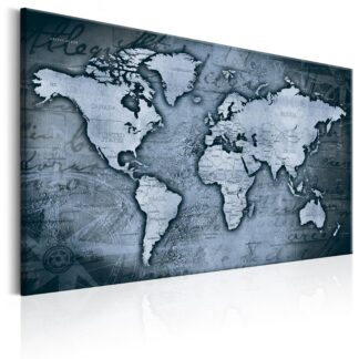 ARTGEIST Sapphire World - Gammelt verdenskort i blå nuancer trykt på lærred - Flere størrelser 60x40