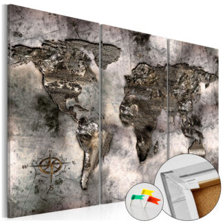 ARTGEIST - Verdenskort i metalliske nuancer trykt på kork, 3-delt - Flere størrelser 60x40