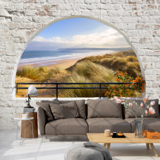 ARTGEIST fototapet - Hidden Beach, strand gennem vindue (flere størrelser) 100x70