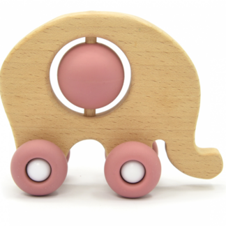 Elefant på hjul, silikone, rosa