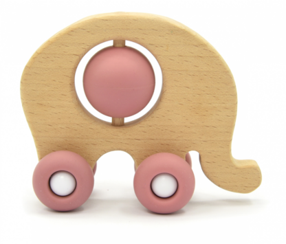 Elefant på hjul, silikone, rosa