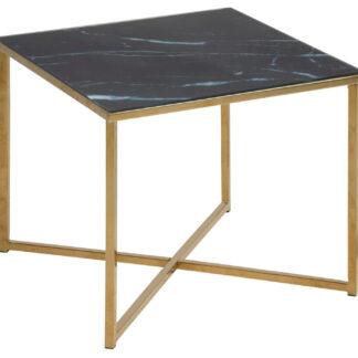 ACT NORDIC Alisma hjørnebord, kvadratisk - sort marmor frostet glas og gylden krom metal (50x50)
