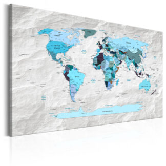 ARTGEIST Blue Pilgrimages - Blå verdenskort med sten-effekt trykt på lærred - Flere størrelser 60x40