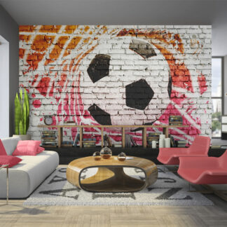 ARTGEIST Fototapet af fodbold på mursten - Street football (flere størrelser) 200x140