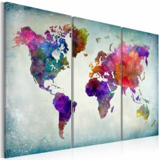 ARTGEIST Verdenskort i farver billede - multifarvet print, 3-delt - Flere størrelser 60x40