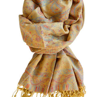 Pashmina tørklæde i silke blend - okker gul
