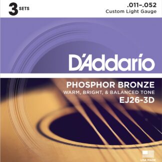 Daddario EJ26-3D Phosphor Bronze Guitarstrenge (Custom Light 11-52) 3-Pak