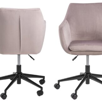 ACT NORDIC Nora skrivebordsstol - rosa stof og sort, m. armlæn og hjul