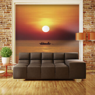 ARTGEIST Fototapet - Solnedgang med fiskekutter (flere størrelser) 200x154