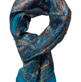 Silketørklæde med paisley print i douce farver - turkis
