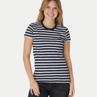 Neutral Organic - Ladies Fitted T-shirt (Blå / Hvid stribet, 2XL)