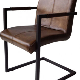 TRADEMARK LIVING Cool spisebordsstol - ægte antikbrun læder og jern, m. armlæn